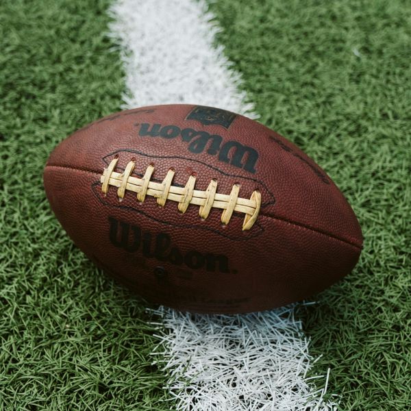 A football on a football field